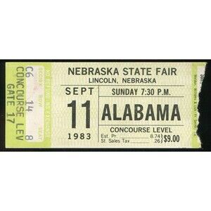 Vintage 1983 Alabama Concert Ticket Stub Lincoln NE